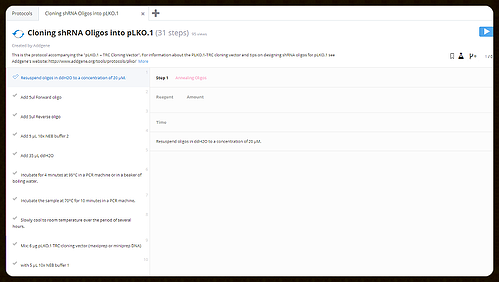 Sharing protocols using online apps Addgene