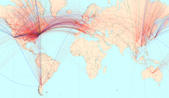 World map of locations Addgene has shipped plasmids. Current as of January 2015.