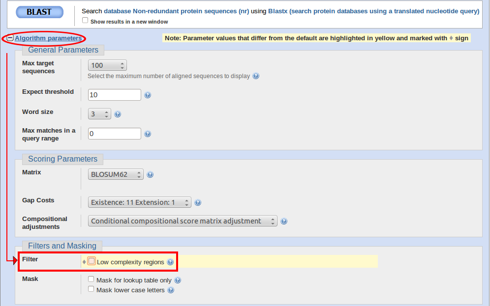 blastx low complexity filter