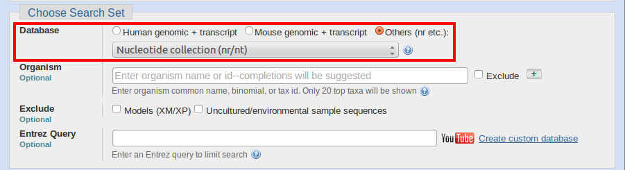 blastn database selection