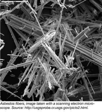 Asbestos fibers seen under a scanning electron microscope