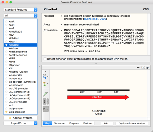 SnapGene Common Feature