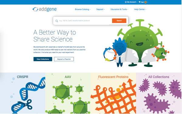 Addgene homepage screenshot