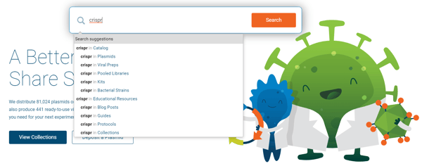 Addgene homepage search suggestion
