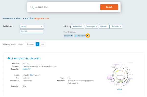 Addgene new search filters 4