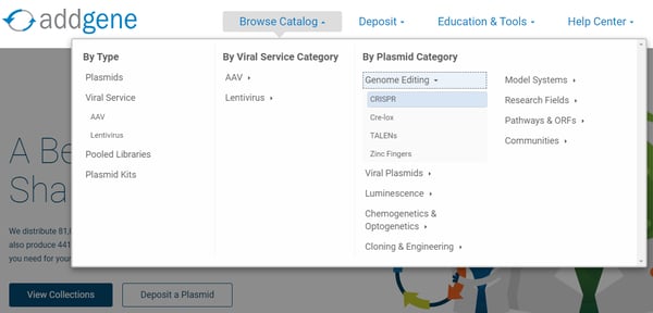 Addgene plasmid categories 2