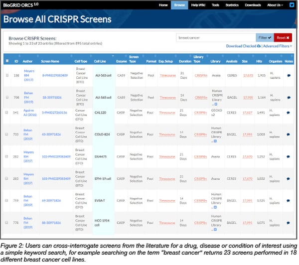 Searching CRISPR screen data by keyword