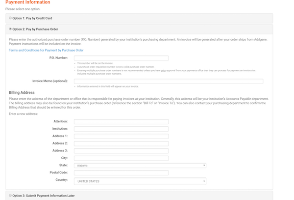 Ordering on Addgene with a PO