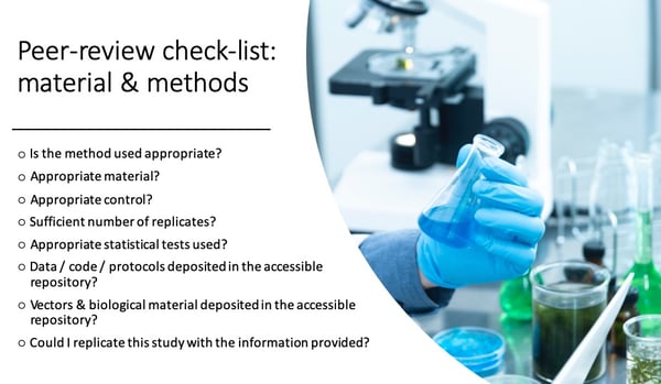 Peer review checklist materials and method
