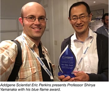 Eric Perkins with Shinya Yamanka Blue Flame Award Addgene