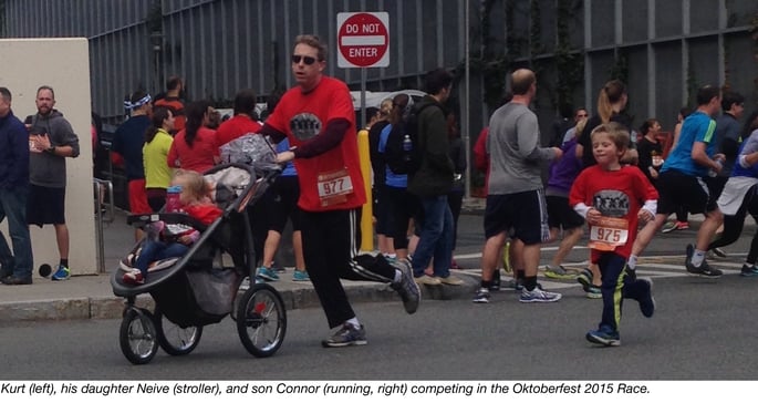 The Swanson family running at the Oktoberfest 2015 Race