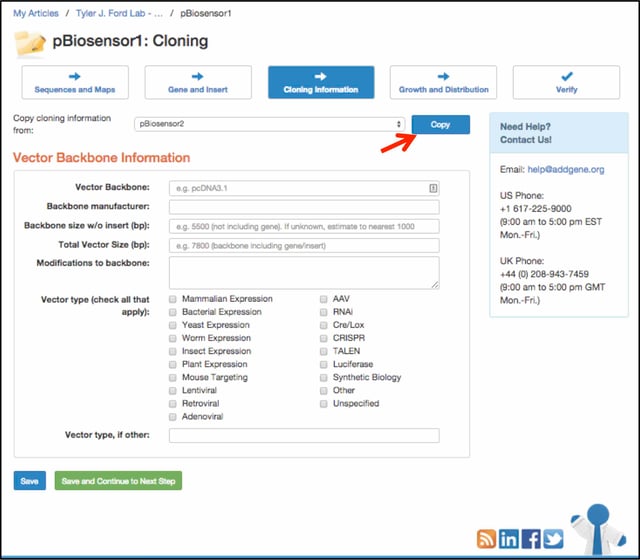 pBiosensor cloning information
