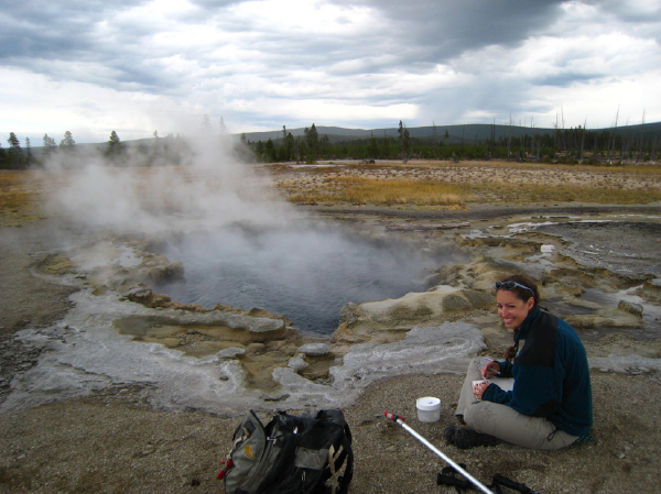 sample collection at yellowstone hot spring