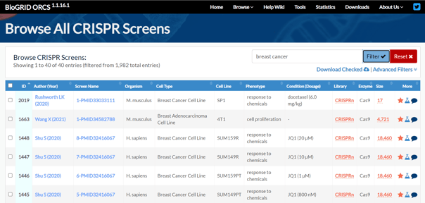 Searching CRISPR screen data by keyword
