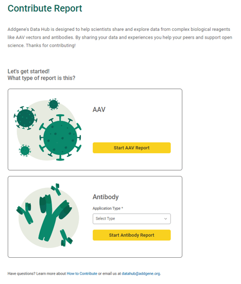 Screenshot of the first step in the data hub submission process.