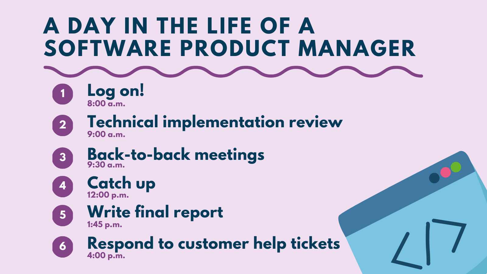 A day in the life of a software product manager infographic