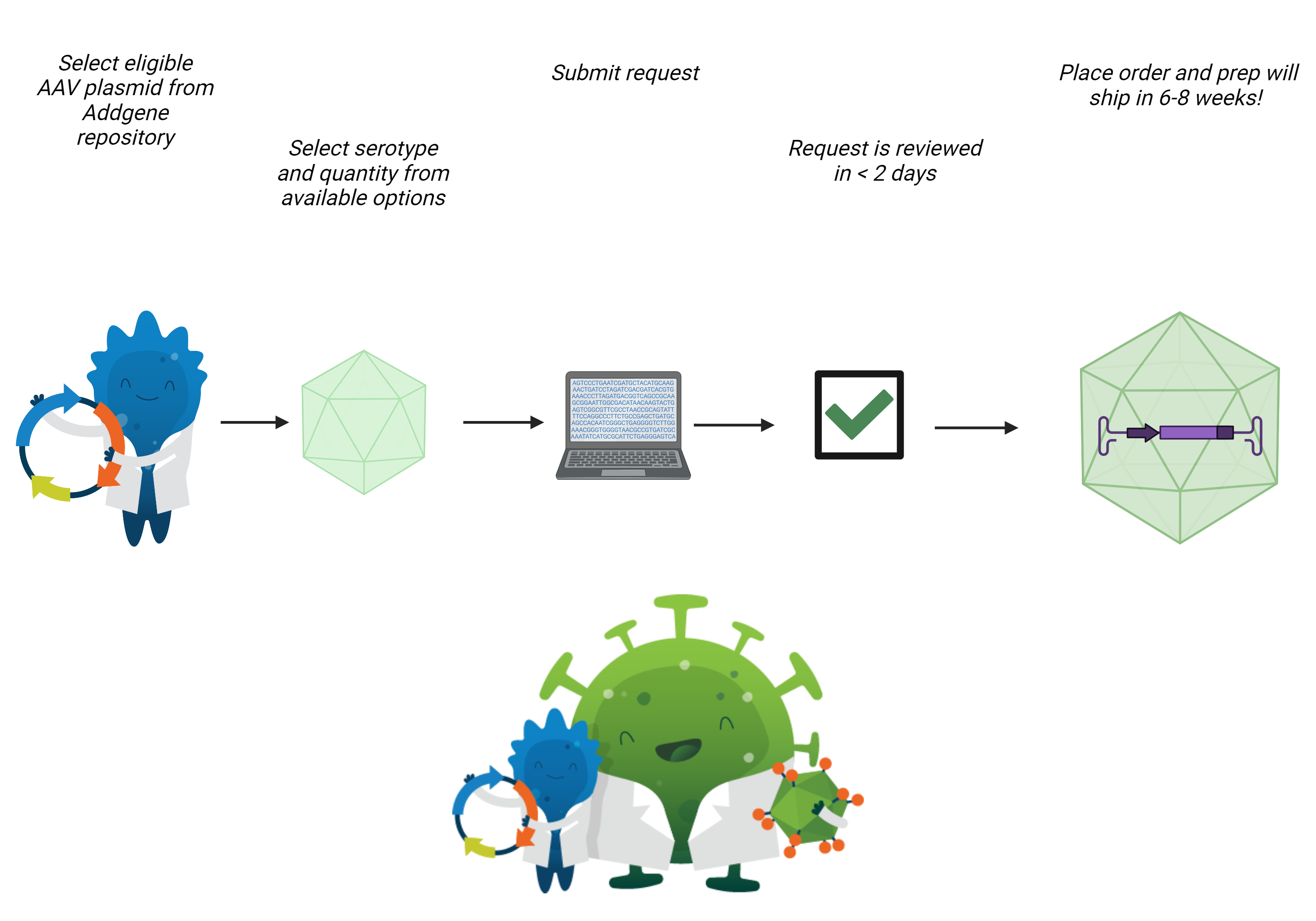 A schematic showing an overview of the Packaged on Request ordering process. 