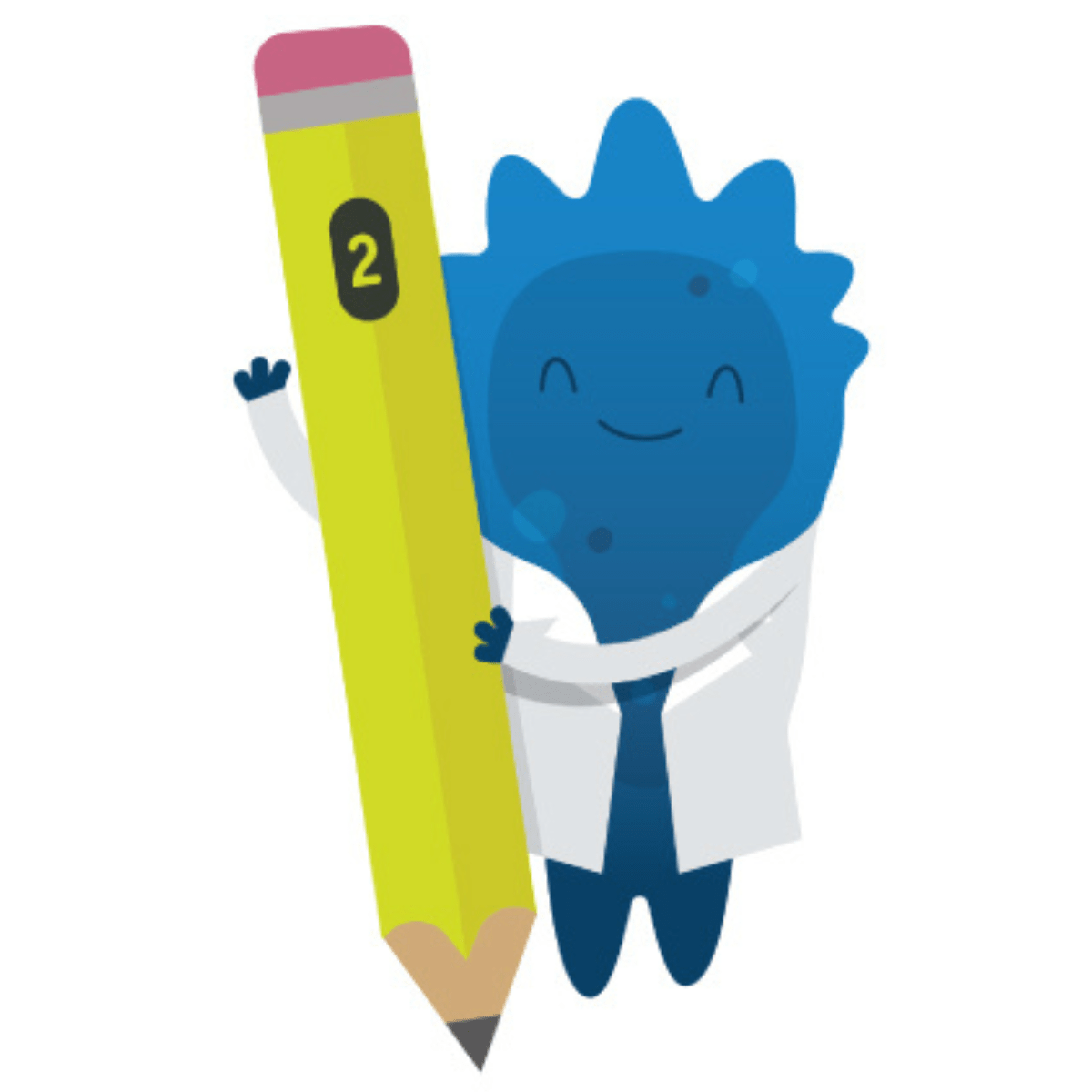 Blugene holding a pencil 